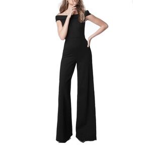 Sherri Hill Black Off The Shoulder Wide Leg Jumpsuit Formal Evening Gown Size 8